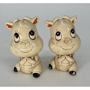 Vintage Tan Kitsch‎ Anthropomorphic Cow Salt & Pepper Shakers Retro Cute